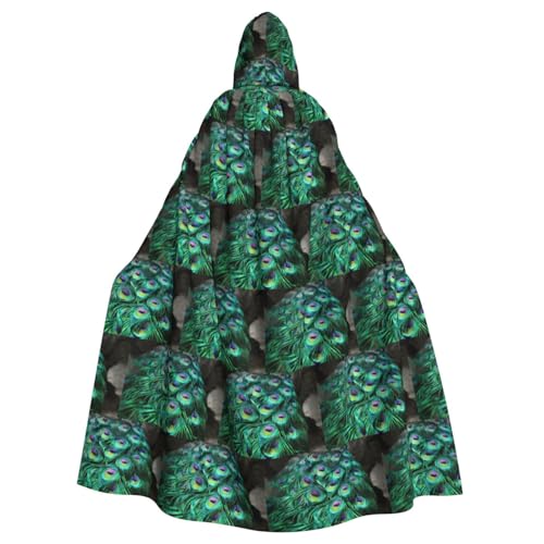 ENGhjes Umhang mit grüner Pfauenfeder-Aufdruck, Cosplay, Kapuzenumhang für Erwachsene, Halloween, 140 cm lang, Themenpartys von ENGhjes