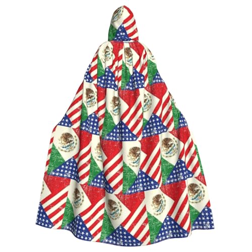 ENGhjes Umhang mit mexikanischer amerikanischer Flagge, Cosplay, mit Kapuze, für Erwachsene, Halloween, 140 cm lang, Themenpartys von ENGhjes
