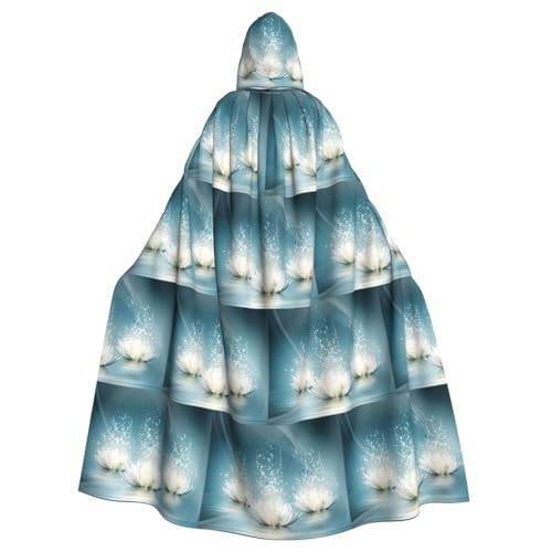 ENGhjes Umhang mit weißer Lotusblüte und Kapuze, Cosplay, für Erwachsene, Halloween, 140 cm lang, Themenpartys von ENGhjes