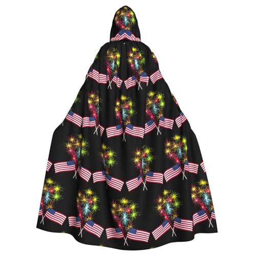 ENGhjes Unabhängigkeitstag Amerika-Flagge, Feuerwerk, Cosplay, Kapuzenumhang, Erwachsene, Halloween, 140 cm lang, Themenpartys von ENGhjes
