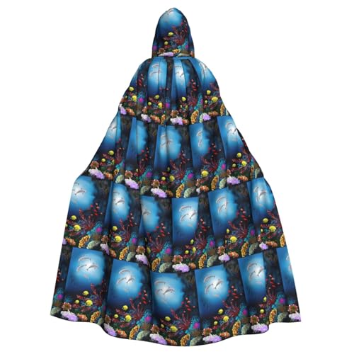 ENGhjes Unterwasser-Delfine, Korallenfisch-Druck, Cosplay, Kapuzenumhang, Erwachsene, Halloween, 140 cm lang, Themenpartys von ENGhjes