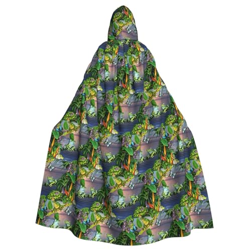 ENGhjes Viele Frösche singen auf den Zweigen, Sommer-Schmetterlinge, See, Wasserdruck, Cosplay, Kapuzenumhang, Erwachsene, Halloween, 140 cm lang, Themenpartys von ENGhjes