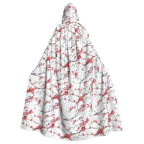 ENGhjes Zarter Kirschblüten-Druck, Cosplay, Kapuzenumhang für Erwachsene, Halloween, 140 cm lang, Themenpartys von ENGhjes