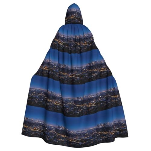 Los Angeles Skyline Printing Cosplay Kapuzenumhang für Erwachsene, Halloween, 140 cm lang, Themenpartys von ENGhjes