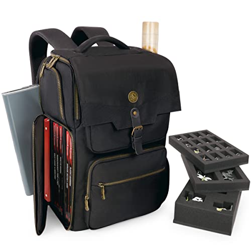 ENHANCE DnD Rucksack RPG DM Tasche für Dungeon and Dragons, Reisen DnD Taschen Organizer für 6–8 aufrecht stehende Bücher, 18-Zoll-Laptop, Miniatur-Schaumstoffablage, Würfel & Spielstein Tasche von ENHANCE