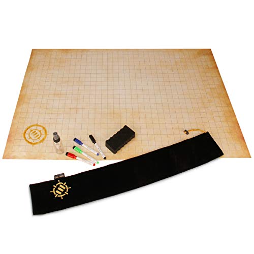 ENHANCE RPG-Gittermatte – Tisch-DND-Karte (61 x 91,4 cm), trocken abwischbare Rollenspielmatte, komplettes Gaming-Set, löschbare Kampfgitter-Spielmatte aus Pergament mit Reisetasche, Marker-Set von ENHANCE