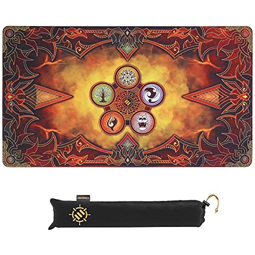ENHANCE TCG Playmat - Spielmatte mit Genähten Kanten, Glatter Oberfläche und Kordelzug Reisetasche - Kompatibel mit MTG, YuGiOh, Pokemon, Herr der Ringe und Anderen und LCG - Flammen von ENHANCE