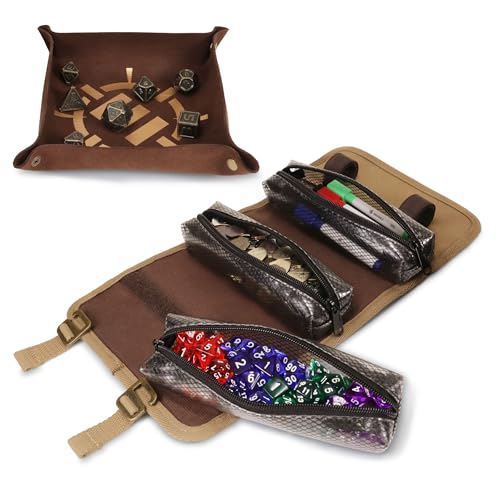 ENHANCE Venture™ Canvas-Würfelrollenkoffer – Würfel-Tragetasche mit abnehmbarer Würfelablage, 3 abnehmbaren Reißverschlussbeuteln – Rolltablett und Würfeletui, perfekt für DND, MTG und andere von ENHANCE