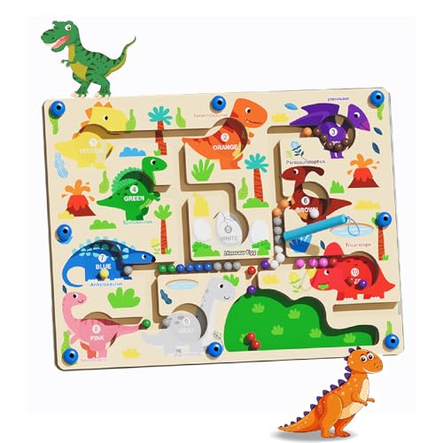 ENIKMOSD Magnetspiel Labyrinth Spielzeug Sortierspiel Montessori Spielzeug Farben und Zahlen Lernen Motorikspielzeug 3 4 5 6 7 Jahre,Dinosaurier Magnete Lernspielzeug,Geschenk für Mädchen Jungen von ENIKMOSD