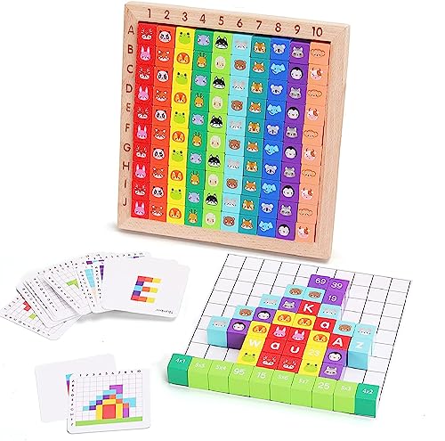 Holz Lernspielzeug ab 3 4 5 6 7 8 Jahre Kinder,Montessori Lernspiele Mathematik Zählen Buchstabe Tier Farben,1-100 Zahlen Multiplikations Lernspiel Busy Board Lernspielzeug für Jungs Mädchen von ENIKMOSD