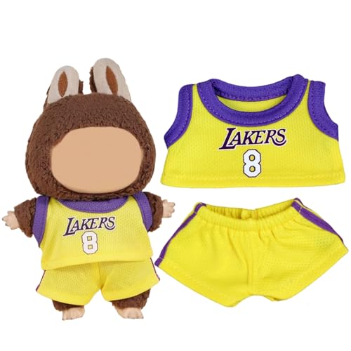 Bekleidungs Set für La-bubu 17cm Puppen Basketball Trikots Sommer Kleidung für Basketball Fans (Keine Puppe enthalten) (Gelb 8) von ENIXWH