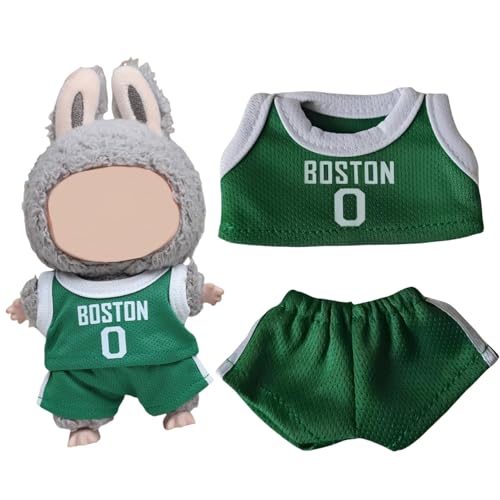 Bekleidungs Set für La bubu 17cm Puppen Basketball Trikots Sommer Kleidung für Basketball Fans (Keine Puppe enthalten) (Grün 0) von ENIXWH