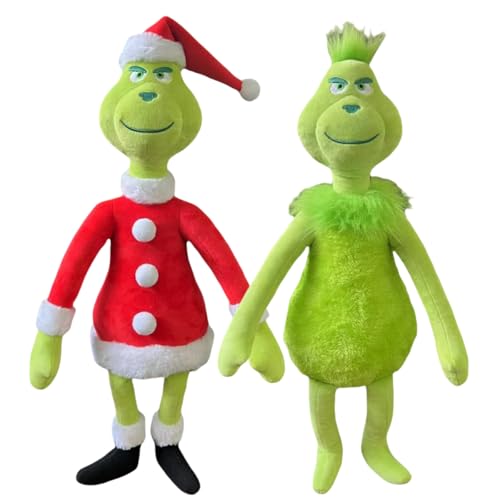 ENIXWH Plüschtier Grinch Weihnachten Plüsch Puppe Körperkissen Stuffed Toy Wurfkissen Stofftier Geschenke für Kinder Mädchen Jungen (2PCS/Set) von ENIXWH
