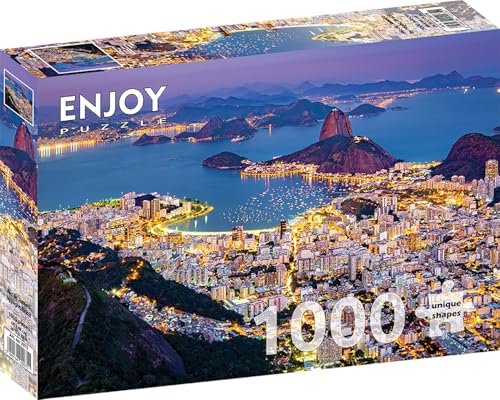 ENJOY Puzzle - 1000 Teile Jigsaw Puzzle - Matte Finish, Soft Touch, Sturdy and Unique Pieces, Tight Fit, Vivid Colors, Rio de Janeiro Night Cityscape mit Hafen in Brasilien von Enjoy puzzle