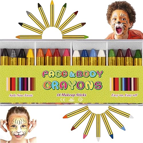 ENJSD Gesichtsfarben KinderschminkeStifte Set, 16 Farben Gesicht Malen Buntstifte ungiftig Gesichtslack-Kits für Kinder, Ideal für Partys, Easter, Halloween (16 STK) von ENJSD