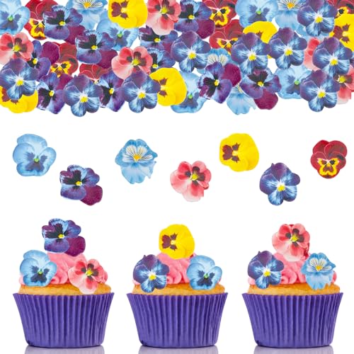 ENLACE 60 Stück Geburtstag Tortendeko Blumen Deko Torte,Stiefmütterchen Blumen Cupcake Topper Hochzeit,Blüten Muffin Deko Kuchen,Blüten Tortenaufsatz für Hochzeit,Geburtstag Deko,Babyparty,Hawaii von ENLACE