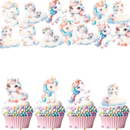 ENLACE Einhorn Muffin Deko, 48 Stück Esspapier Einhorn Tortendeko Mädchen, Essbare Tortendeko Geburtstag, Unicorn Cupcake Deko Mädchen, Unicorn Kuchendeko Essbar für Kindergeburtstag Babyparty von ENLACE