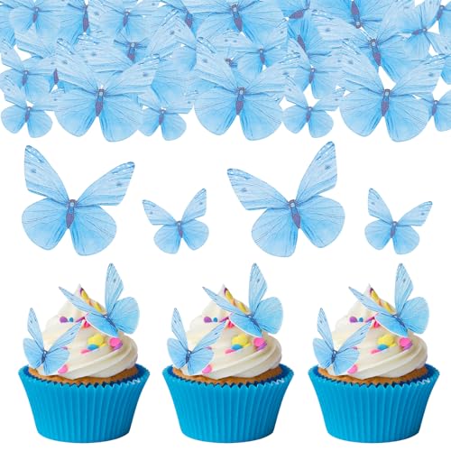 ENLACE Essbare Tortendeko Schmetterlinge Cupcake Topper, Esspapier Blau Schmetterling Geburtstag Kuchen Muffin Deko von ENLACE