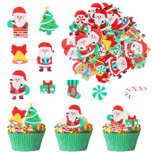 ENLACE Esspapier Tortendeko,100 Stück Weihnachten Cupcake Topper Essbare Weihnachten für Torte,Weihnachten Deko Torte für Weihnachten,Cupcakes, Kuchen, Muffins,Party Dekoration von ENLACE