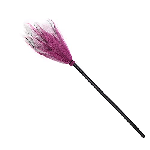 ENLACE Halloween Hexenbesen mit LED-Beleuchtung, 2m Lichterkette, Rosarote Borsten, Schwarzer Stiel von ENLACE