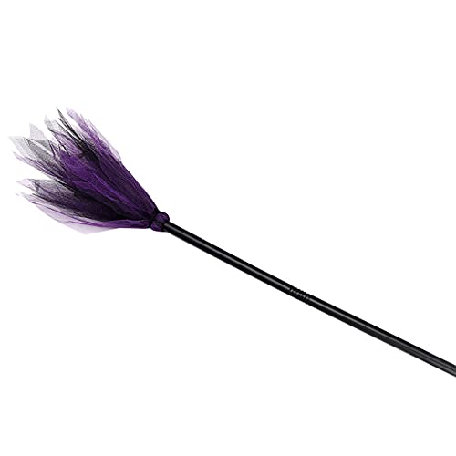 ENLACE Halloween Hexenbesen mit LED-Lichterkette, 2m, Lila Federn, Schwarzer Stiel von ENLACE