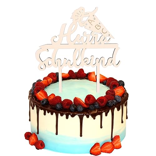 ENLACE Hurra Schulkind Tortendeko, Cake Topper Hurra Schulkind Holz Kuchendeko Schulanfang, Cake Topper Dekorationen für Einschulung, Schulanfang Party Jungen Mädchen von ENLACE