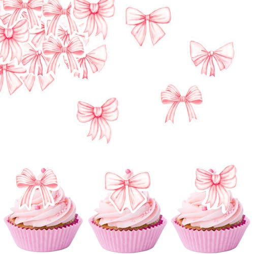ENLACE Essbare Tortendeko Schleifen,40 Stück Rosa Schleife Cupcake Topper Schleifen Deko Geburtstag Essbar,Schleife Kuchen Deko Essbar,Bögen Hochzeitstorte Deko,Esspapier Bögen Muffin Deko Babyparty von ENLACE