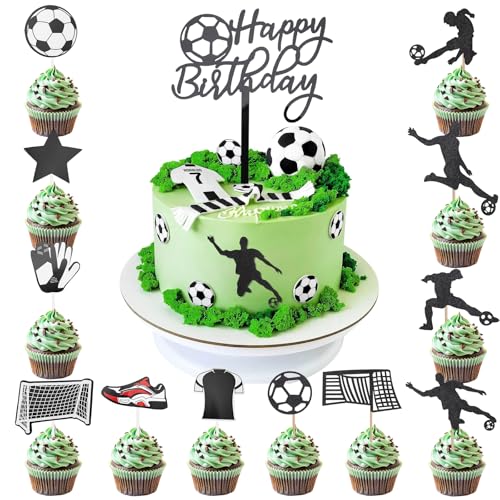 ENLACE Tortendeko Fussball,Tortendeko Geburtstag Fußball Deko,17 Stück Fussball Kuchen Deko,Tortendeko Geburtstag Junge,Fussball Torten Deko Geburtstag Kinder,Cake Topper für Fussball Party Deko von ENLACE