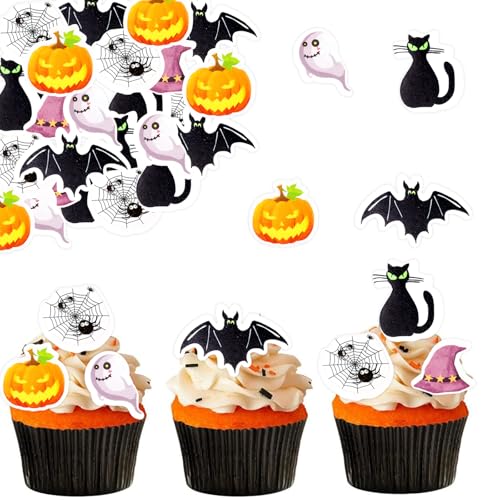 ENLACE Tortendeko Halloween Fledermaus, 48 Stück Kuchen Deko Essbar, Cupcake Topper 6 Stile, Kürbis Spinnennetz Geist Muffin Deko ENLACE Tortendeko Halloween Fledermaus, 48 Stück Kuchen Deko Essbar, Cupcake Topper 6 Stile, Kürbis Spinnennetz Geist Muffin Deko von ENLACE