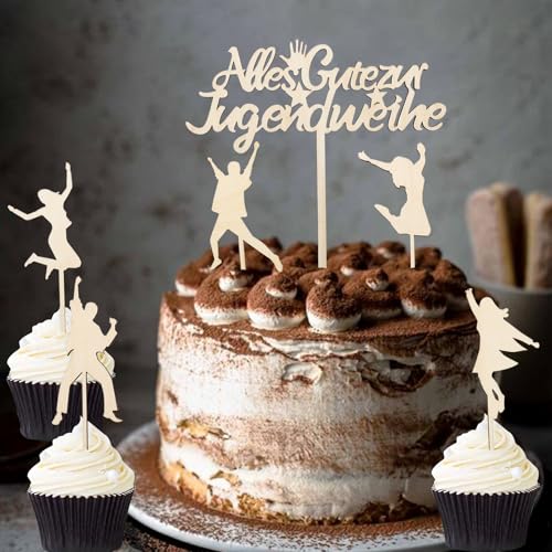ENLACE Holz Tortendeko Jugendweihe Junge Mädchen,6 Stück Jugendweihe Deko Torte,Cake Topper Jugendweihe,Alles Gute zur Jugendweihe Kuchendeko,Tortenaufleger Jugendweihe,Kuchen Topper Jugendweihe von ENLACE