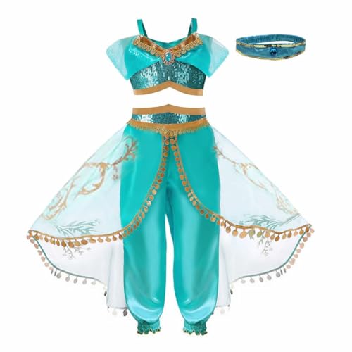 ENNOTEK Jasmine Kostüm Kinder - Prinzessin Kleid Outfit Mädchen - Jasmin Verkleidungskostüm für Geburtstage, Party, Karneval und Halloween, 3-4 Jahre von ENNOTEK