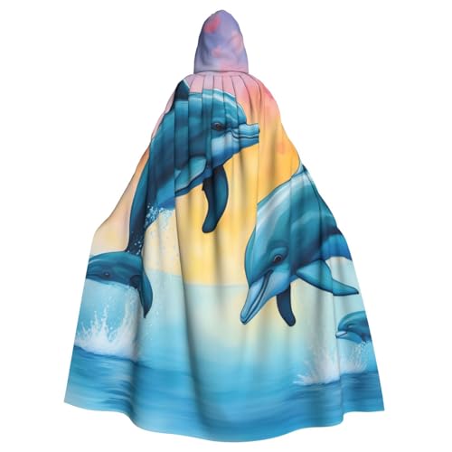 Unisex Erwachsene Delfine in Love Print Long Hooded Cloak Cosplay Kostüme für Partys und Themenveranstaltungen von ENRPTY