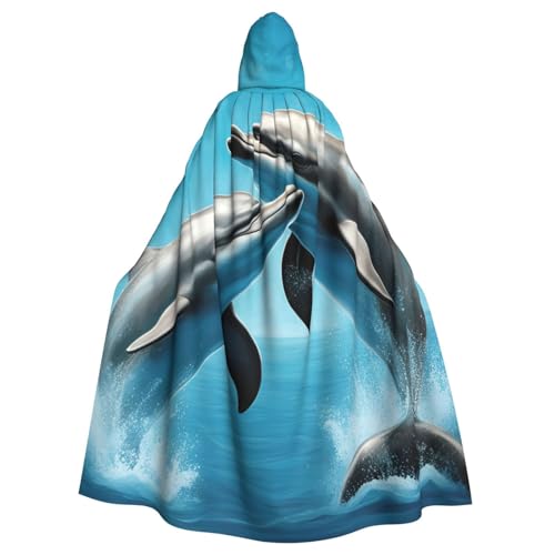 Unisex Erwachsene Delfine in Love Print Long Hooded Cloak Cosplay Kostüme für Partys und Themenveranstaltungen von ENRPTY