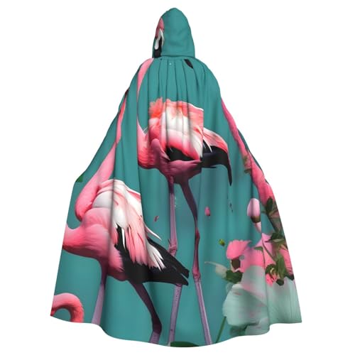 Unisex Erwachsene Flamingo-Blumen-Druck, langer Umhang mit Kapuze, Cosplay-Kostüme für Partys und Themenveranstaltungen von ENRPTY