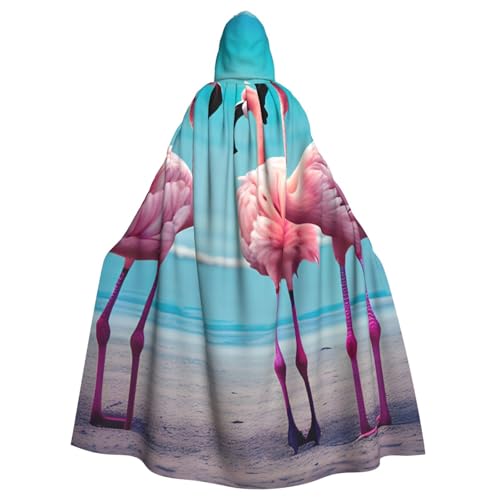 Unisex Erwachsene Flamingo-Strand-Druck, langer Umhang mit Kapuze, Cosplay-Kostüme für Partys und Themenveranstaltungen von ENRPTY