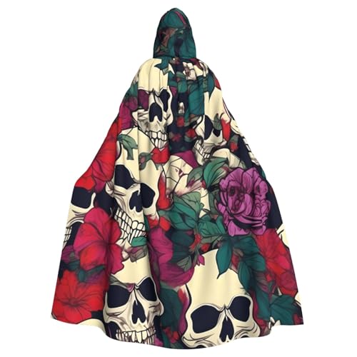 Unisex Erwachsene Floral Skulls Print Long Hooded Cloak Cosplay Kostüme für Partys und Themenveranstaltungen von ENRPTY