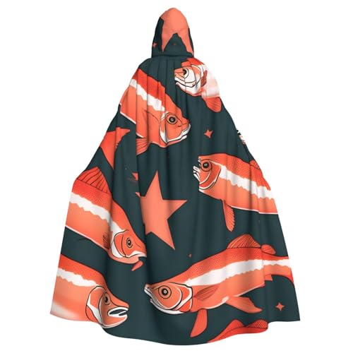 Unisex Erwachsene Lachs Print Lange Kapuzenumhang Cosplay Kostüme für Partys und Themenveranstaltungen von ENRPTY