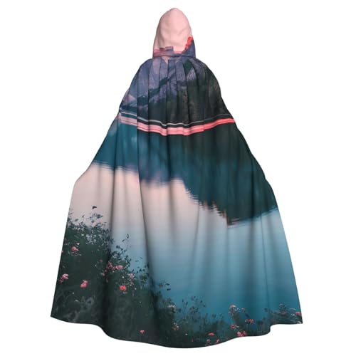 Unisex Erwachsene Lake And Sunset Print Long Hooded Cloak Cosplay Costumes For Parties And Theme Events von ENRPTY