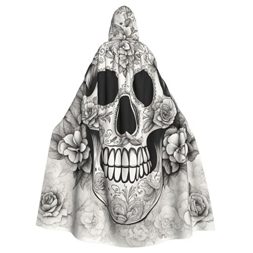 Unisex Erwachsene Mexikanischer Totenkopf-Druck, langer Umhang mit Kapuze, Cosplay-Kostüme für Partys und Themenveranstaltungen von ENRPTY