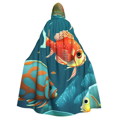 Unisex Erwachsene Ozean Unterwasserfisch Druck Lange Kapuze Umhang Cosplay Kostüme für Partys und Themenveranstaltungen von ENRPTY