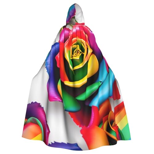 Unisex Erwachsene Regenbogen Rose Blumendruck Lange Kapuze Umhang Cosplay Kostüme für Partys und Themenveranstaltungen von ENRPTY