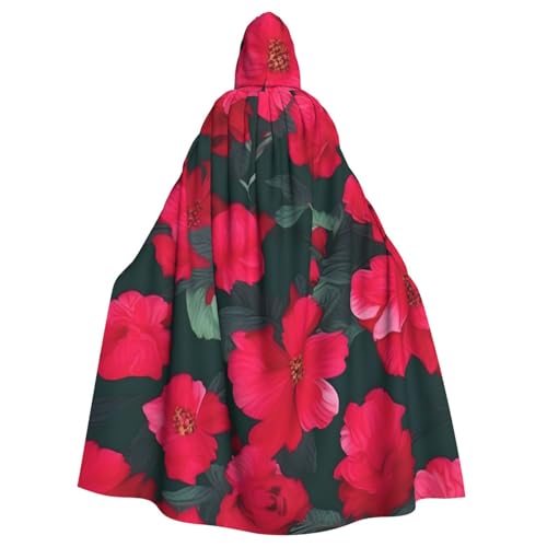 Unisex Erwachsene Rot Rosa Blumendruck Lange Kapuze Umhang Cosplay Kostüme für Partys und Themenveranstaltungen von ENRPTY