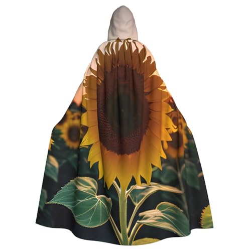 Unisex Erwachsene Sonnenblumen- und Sonnenuntergang-Druck, langer Kapuzenumhang, Cosplay-Kostüme für Partys und Themenveranstaltungen von ENRPTY