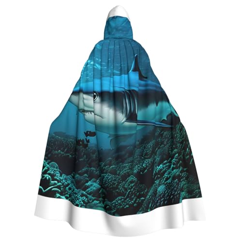Unisex Erwachsene blauer Hai-Druck, langer Kapuzenumhang, Cosplay-Kostüme für Partys und Themenveranstaltungen von ENRPTY