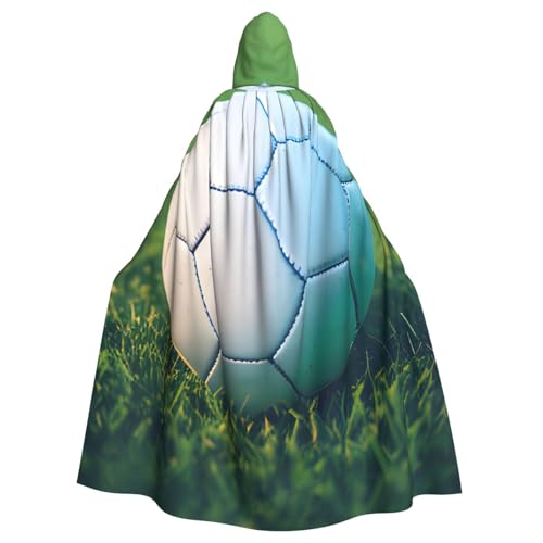 Unisex Erwachsene grüner Fußball auf Gras-Druck, langer Kapuzenumhang, Cosplay-Kostüme für Partys und Themenveranstaltungen von ENRPTY