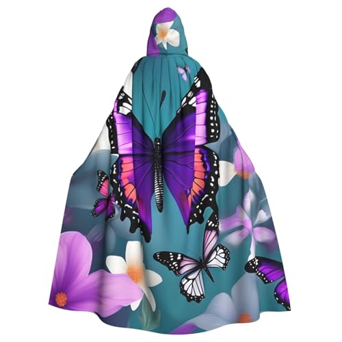 Unisex Erwachsene lila Schmetterling und Blumen Druck lange Kapuzenumhang Cosplay Kostüme für Partys und Themenveranstaltungen Unisex Erwachsene lila Schmetterling und Blumen Druck lange Kapuzenumhang Cosplay Kostüme für Partys und Themenveranstaltungen von ENRPTY