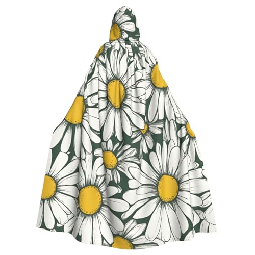 Unisex Erwachsene weißer Gänseblümchen-Druck, langer Umhang mit Kapuze, Cosplay-Kostüme für Partys und Themenveranstaltungen von ENRPTY