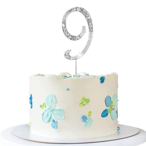 ENSTAB 0-9 Tortendeko Silber Strasssteine Happy Birthday Cake Topper Jahrestag Tortendeko (9), SHINY-10 von ENSTAB
