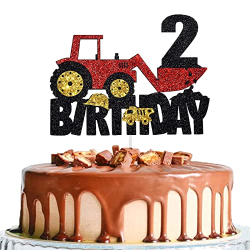 Bagger deko Kindergeburtstag 2 Jahre Bagger Doppelseitig Kuchendeko 2. Geburtstag Junge Happy Birthday Tortendeko von ENSTAB