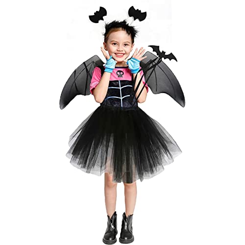 ENSTAB 4 Stück Halloween Kostüm Set Fledermaus Kostüm Kinder für Fasching Halloween Karneval Mädchen (Fledermaus) von ENSTAB